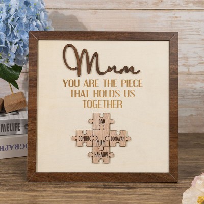 Personalised Wood Puzzle Pieces Sign with Kids Name Gift For Mum Her