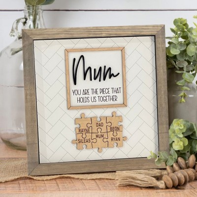Personalised Mum Puzzle Piece Sign Family Keepsake Gifts Unique Gift Ideas for Mum Grandma