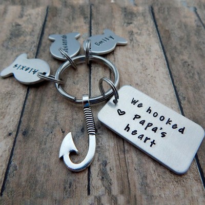 Personalised We Hooked Papa's Heart Fishing KeyChain