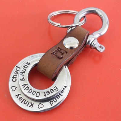 Father’s Day Gift Personalised Dad Leather Keychain Engraving 1-10 Names 