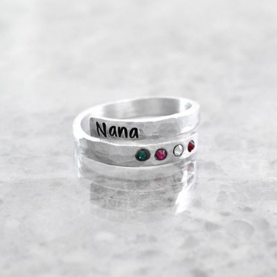Personalised Birthstone Wrap Name Ring with 1-8 Birthstones Mother's Day Gift