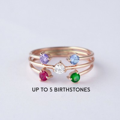 Personalised Birthstone Ring with 1-5 Birthstones Mother's Day Gift