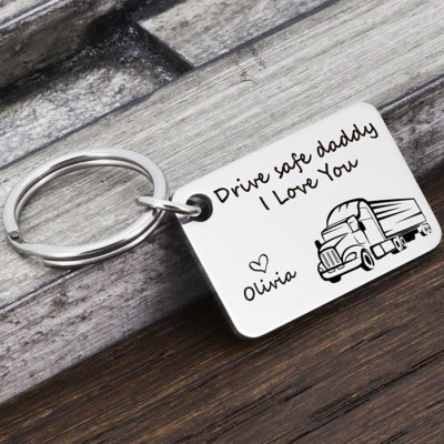 Personalised Trucker Drive Safe Keychain Father's Day Gift
