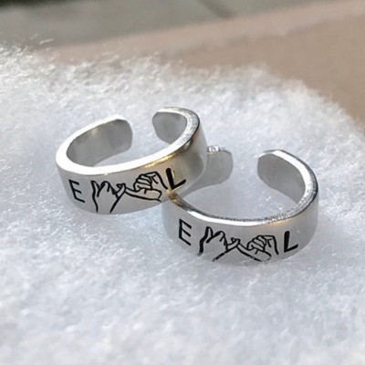 Personalised Initials Pinky Swear Minimalist Stacking Couples Ring Set