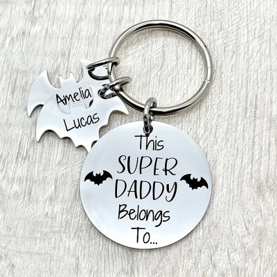 Personalised This Super Daddy Belongs to Bat Pendant Keychain