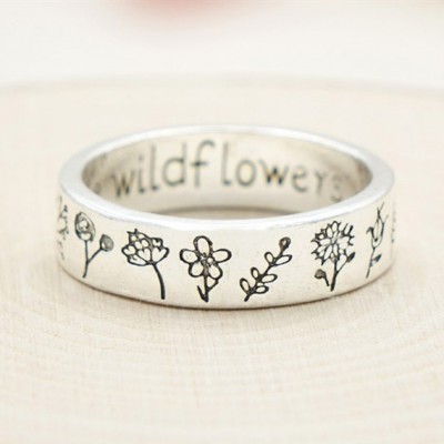 Personalised 1-12 Birth Flower Ring Christmas Gift for Her