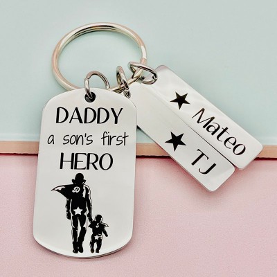 Personalised Daddy A Son's First Hero Pendant Keychain