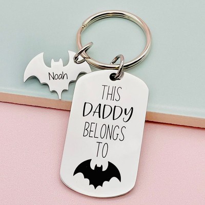 Personalised This Daddy Belongs to Bat Pendant Keychain
