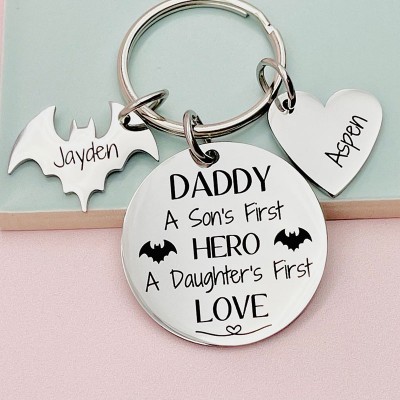 Personalised Bat Heart Pendant Daddy Keychain