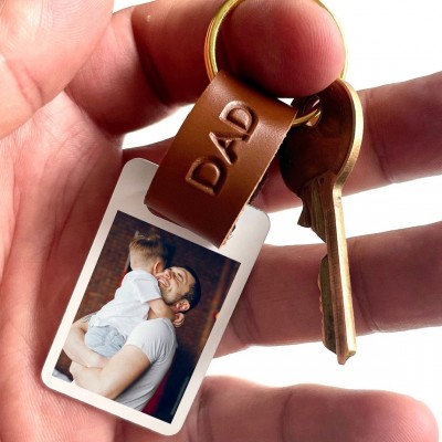 Personalised Dad Grandad Leather Photo Keychain