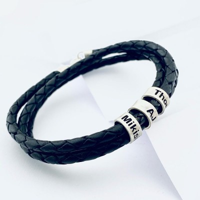 Braided Leather Beads Bracelet With 1-10 Beads