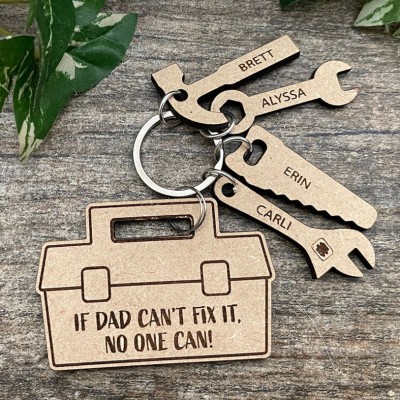 Personalised Saw Toolbox Wooden Engraved Keychain Gift for Dad