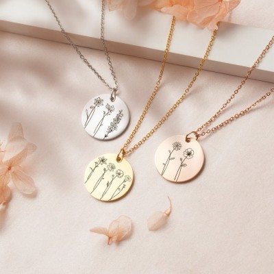 Personalised Birth Month Flower Necklace with 1-4 Flowers