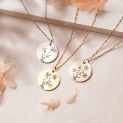 Personalised Birth Month Flower Necklace with 1-6 Flowers