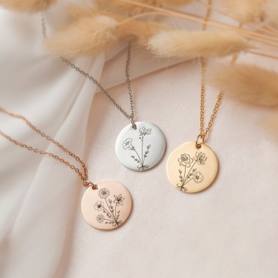Personalised Birth Month Flower Necklace with 1-5 Flowers