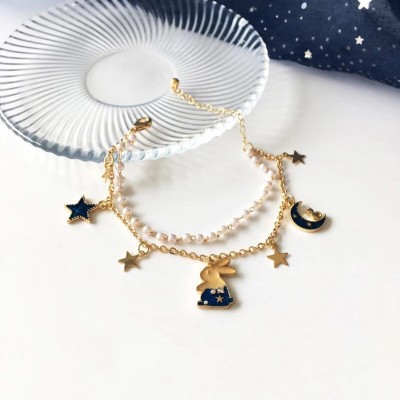 Blue Bunny Moon and Star Adjustable Bracelet 