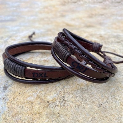 Personalised Dad and Kids Leather Engraved Bracelet Gift For Dad