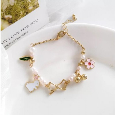 Bunny Flower and Leaf Adjustable Bracelet