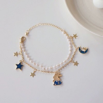 Blue Bunny Moon and Star Adjustable Bracelet 