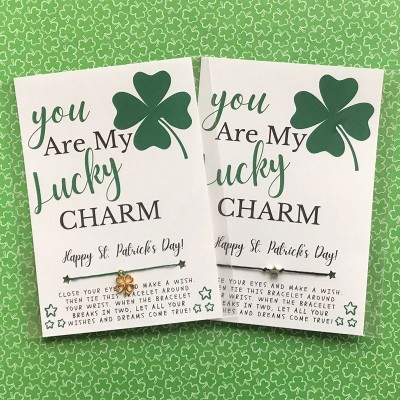 Personalised Shamrock Clover Wish Bracelet Set Gift for St. Patrick's Day