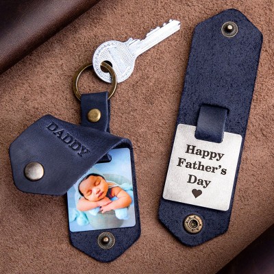 Personalised Photo Leather Keychain Father's Day Gift