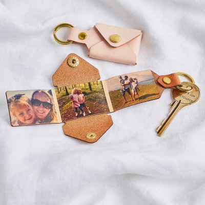Personalised Multi Photo Leather Envelope Keychain