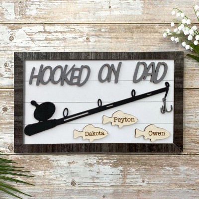 Handmade Personalised Fishing Trip Gift Hooked on Grandpa Papa Dad Father's Day Birthday Sign For Him