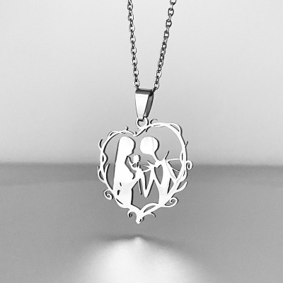 Halloween Jack & Sally Heart Necklce Gift For Girlfriend and Wife