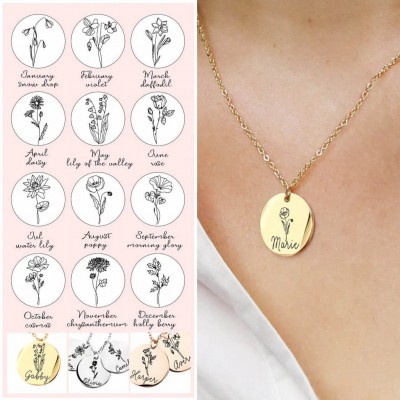 Personalised Birth Month Flower Necklace Gift for Mom 