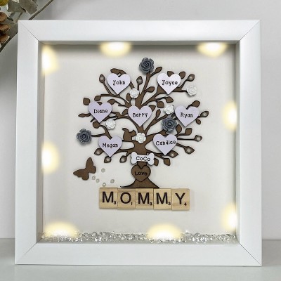 Personalised Light Up Family Tree Box Frame with 1-20 Names Mother's Day Gift For Grandma, Mom