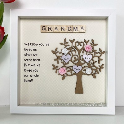 Personalised Family Tree Frame Sign with 1-30 Names Mother's Day Gift For Grandama, Nanny, Mom