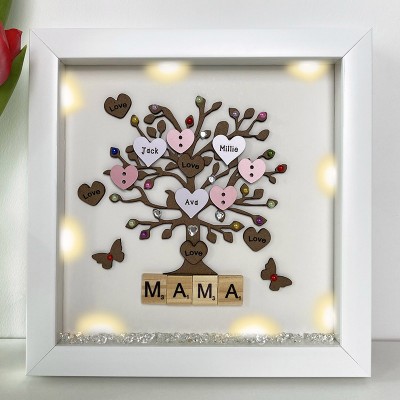 Personalised Light Up Family Tree Box Frame with 1-20 Names Mother's Day Gift For Grandma, Mum