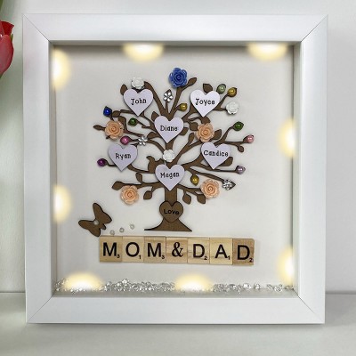 Personalised Light Up Family Tree Box Frame with 1-20 Names Mother's Day Gift For Grandma, Mum