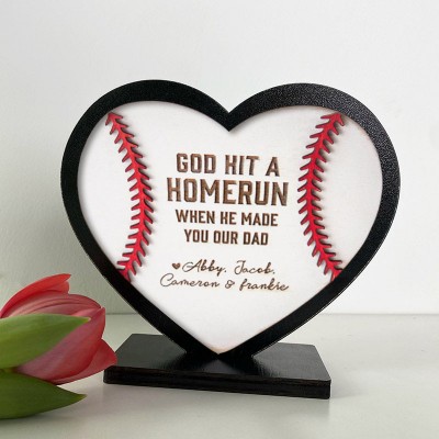Personalised God Hit A Homerun When He Made You Our Dad Heart Shaped Baseball Sign Father's Day Gift