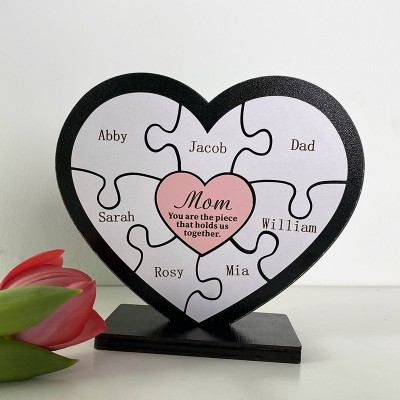 Personalised Heart Shaped 1-16 Names Mom You Are the Piece that Holds Us Together Puzzle Pieces Name Sign Mother's Day Gift