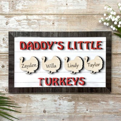 Personalised Father's Day Gift Dad's Little Turkeys Wood Sign