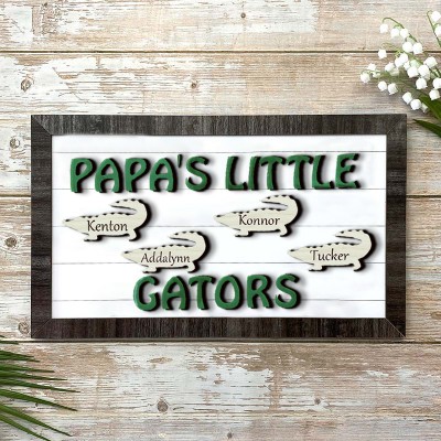Personalised Father's Day Gift Dad's Little Gators Wood Sign