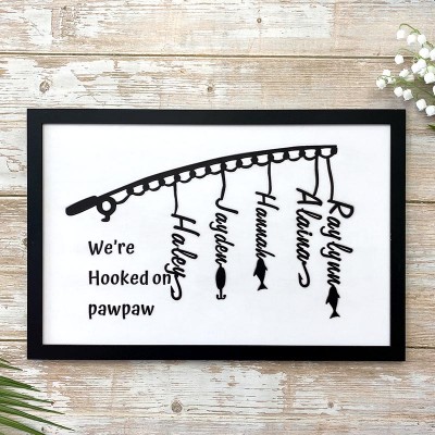 Handmade Personalised Fishing Trip Gift Hooked on Grandpa Papa Dad Father's Day Birthday Sign For Him