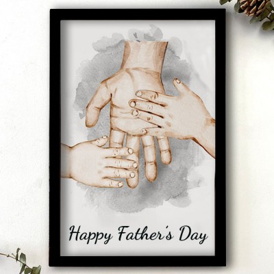 Personalised Father and Kids Wall Art Canvas Framed Poster Father's Day Gift