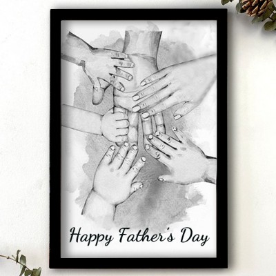 Personalised Father and Kids Wall Art Canvas Framed Poster Father's Day Gift