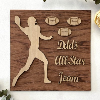 Handmade Father's Day Gift Personalised Football Plaque With 1-10 Names Engraved