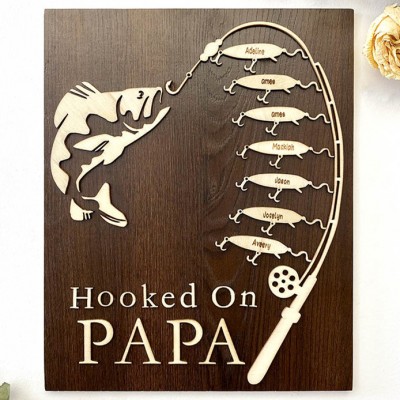 Handmade Personalised Fishing Trip Gift Hooked on Grandpa Papa Dad Father's Day Birthday Sign For Him