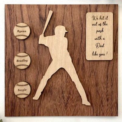 Handmade Father's Day Gift Personalised Baseball Plaque With 1-10 Names Engraved