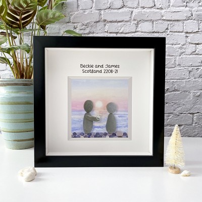 Personalised Engagement Sunset Pebble Art Picture Frame