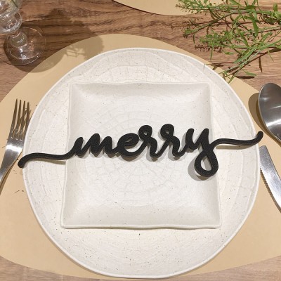 Set of 4 Merry Wooden Place Cards For Christmas Table Decor