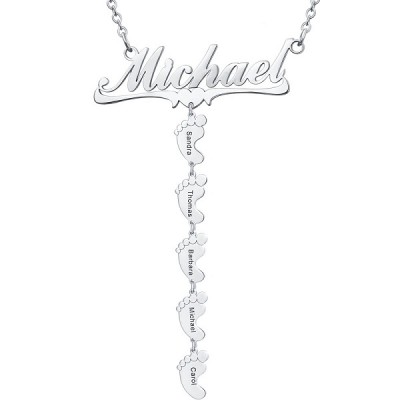 Personalised Mum's Name Necklace With 1-10 Baby Feet Pendants Gift for Mum