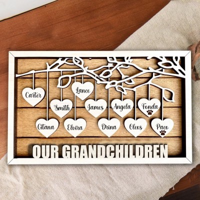 Personalised Family Tree Wooden Sign Engraved with Kids Names Birthday Gift for Grandma Mother's Day Gift for Mum Anniversary Gift for Wife