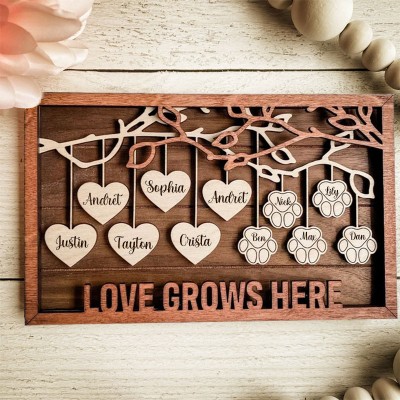 Custom Wood Family Tree Pet Paws Name Sign Love Gift for Grandma Mum Wife Anniversary Gift for Her