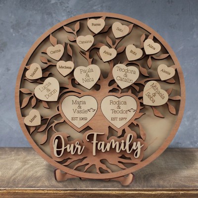 Personalised Wood Family Tree Sign with Engraved Names Christmas Gift