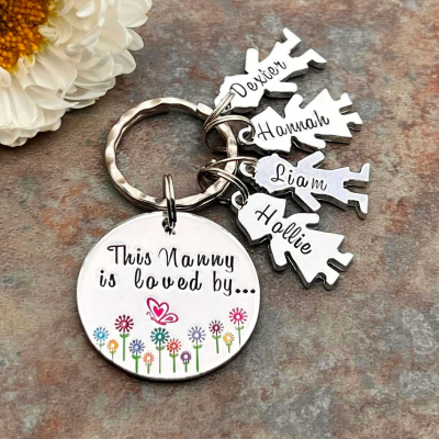 Personalised Nanny Grandma Mummy Keychain with Kids Names Engraved Mother's Day Christmas Gift